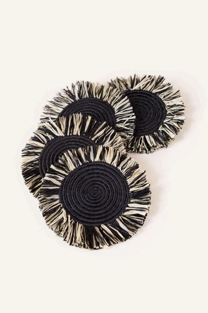 Set of 4 Mixed Raffia Fringe Coasters