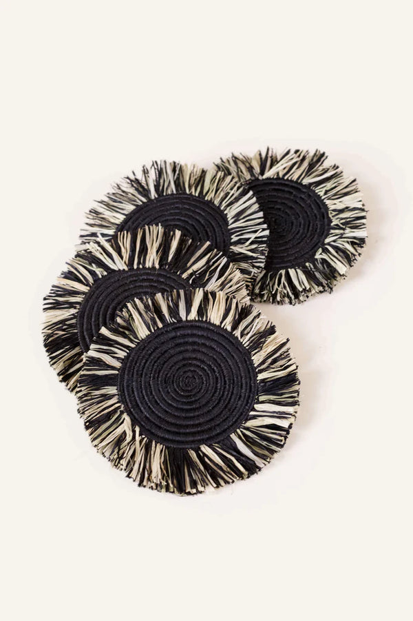 Set of 4 Mixed Raffia Fringe Coasters