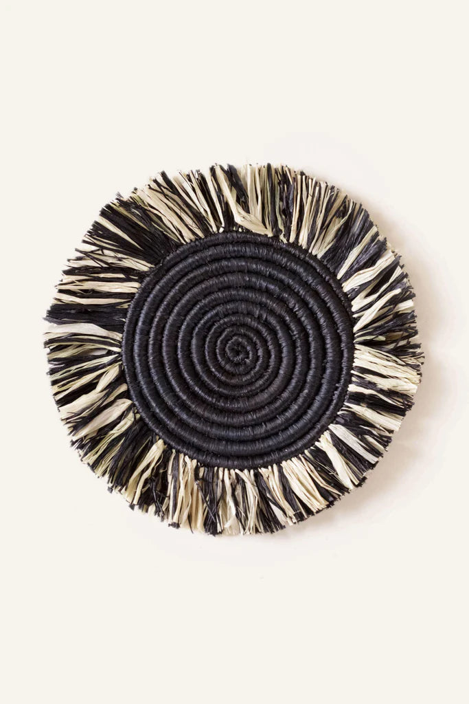 Set of 4 Mixed Raffia Fringe Coasters