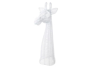 Giraffe head sculpture made of white wire 
