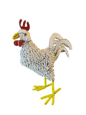 Small White African Beaded Rooster
