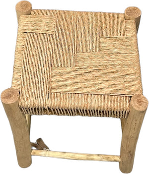 Madagascan Square Wooden Raffia Stool
