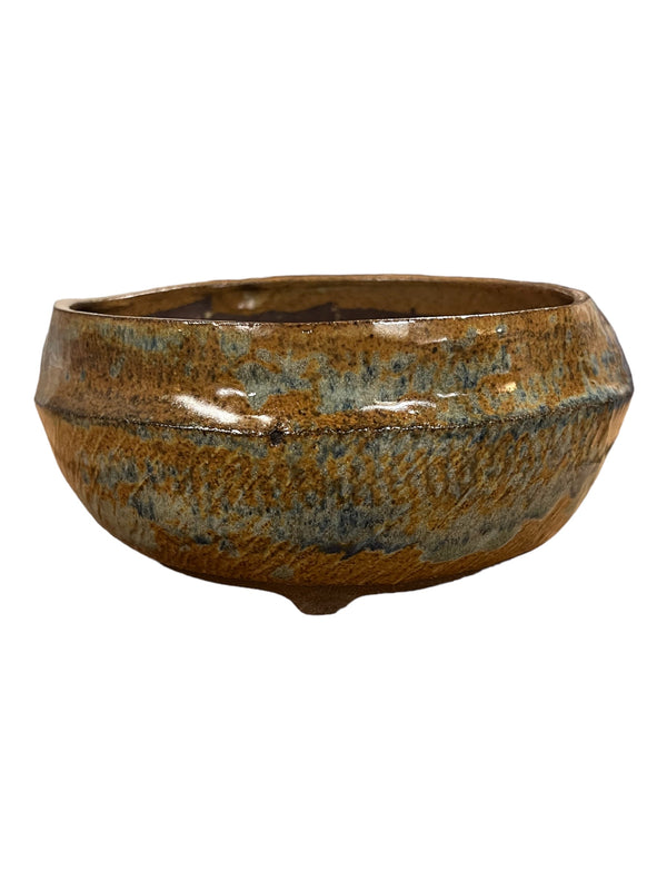 Misshaped Blue & Brown Planter w/ African Violet