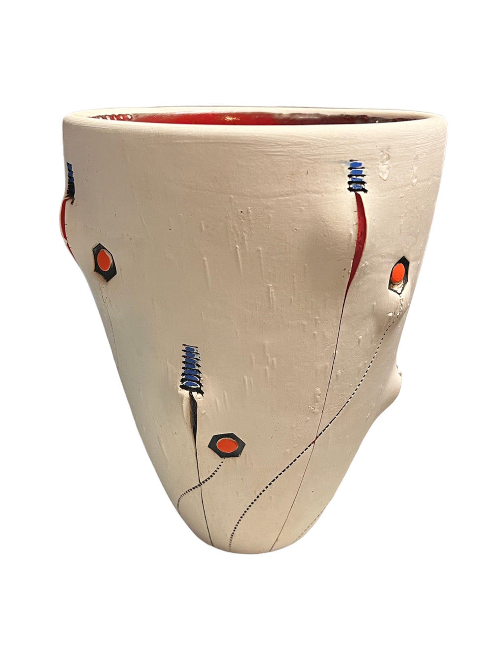 Abstract Flowers Scarified Slim Conical Vase.  H6.75"XW5.75"XD5.75"