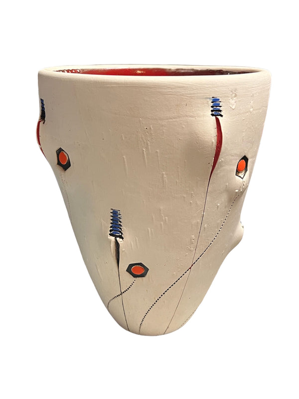 Abstract Flowers Scarified Slim Conical Vase.  H6.75"XW5.75"XD5.75"