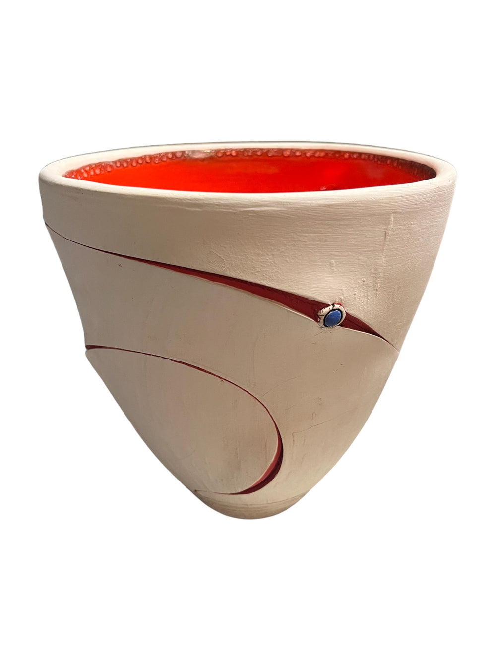 Orange Interior Scarified Slim Conical Vase.  H6.5"XW6.5"X6.5"