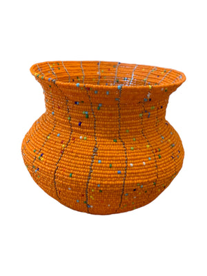 African Beaded Orange Vase