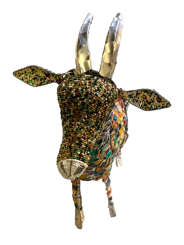 African Beaded Upcycled Material Goat