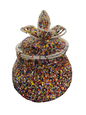 African Beaded Vase with Lid