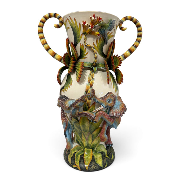 Elephant & Sunbird Palm Tree Vase