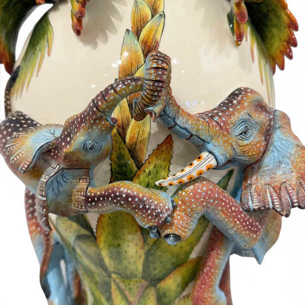 Elephant & Sunbird Palm Tree Vase