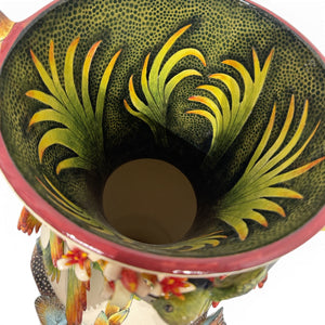 Elephant & Sunbird Palm Tree Vase