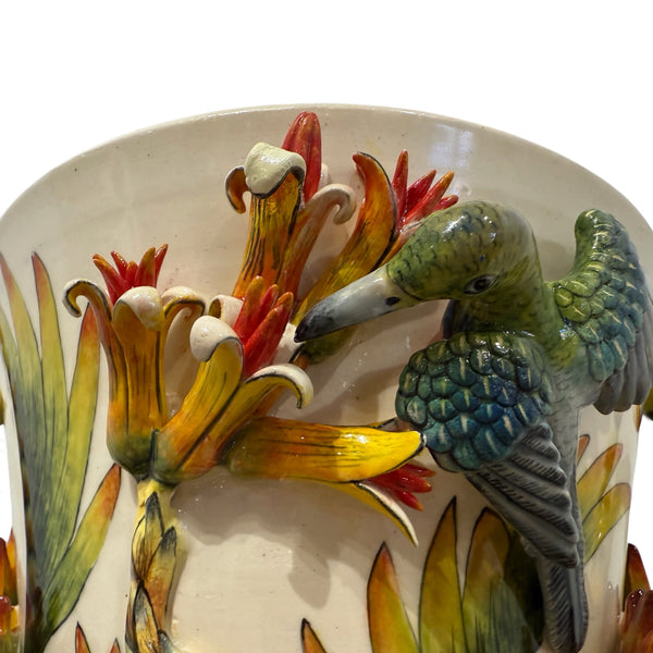 Elephant & Sunbird Palm Tree Vase