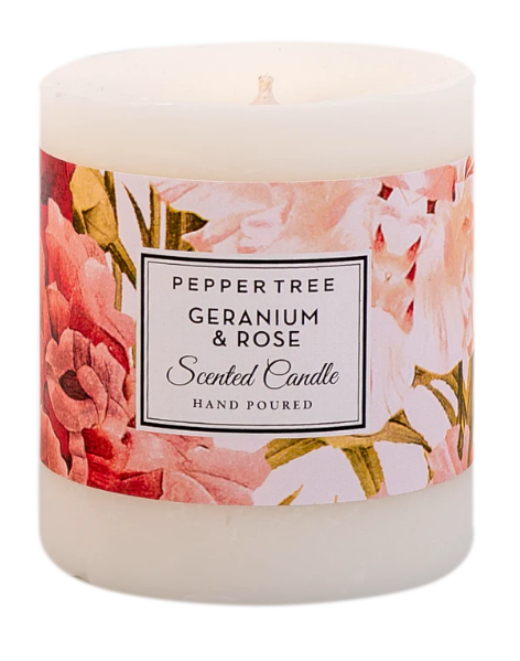Geranium and Rose Small Candle Floral Collection