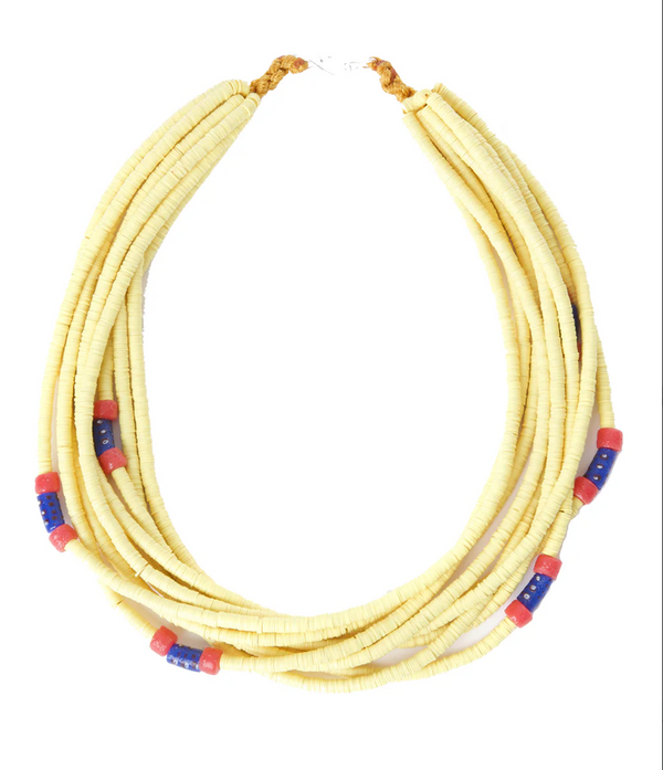 Ghanaian Yellow Phono Disc & Glass Bead Necklace