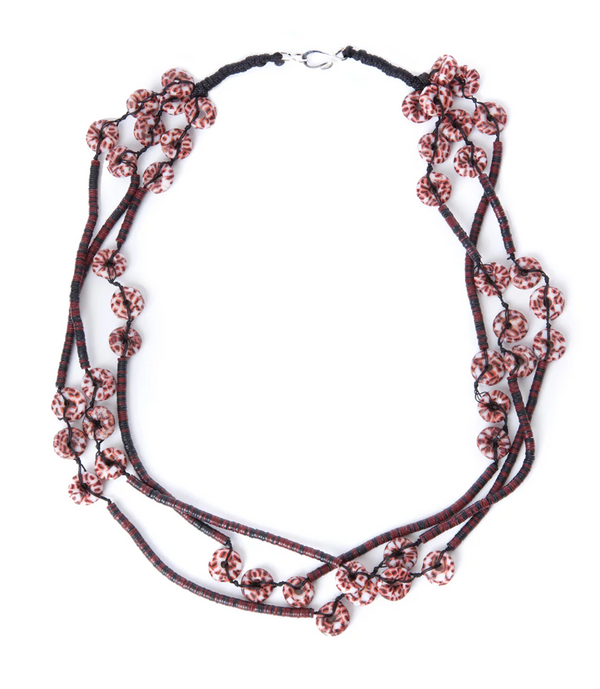 Tiger Powder Glass & Phono Disc Necklace