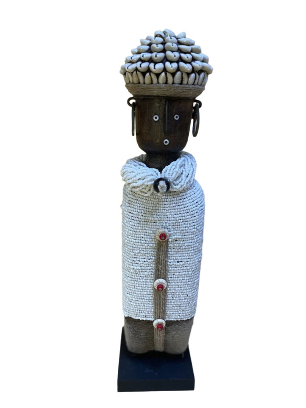 13" White Beaded Namji Doll with Cowrie Headdress
