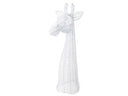 A small white wire sculpture of a giraffe standing upright.