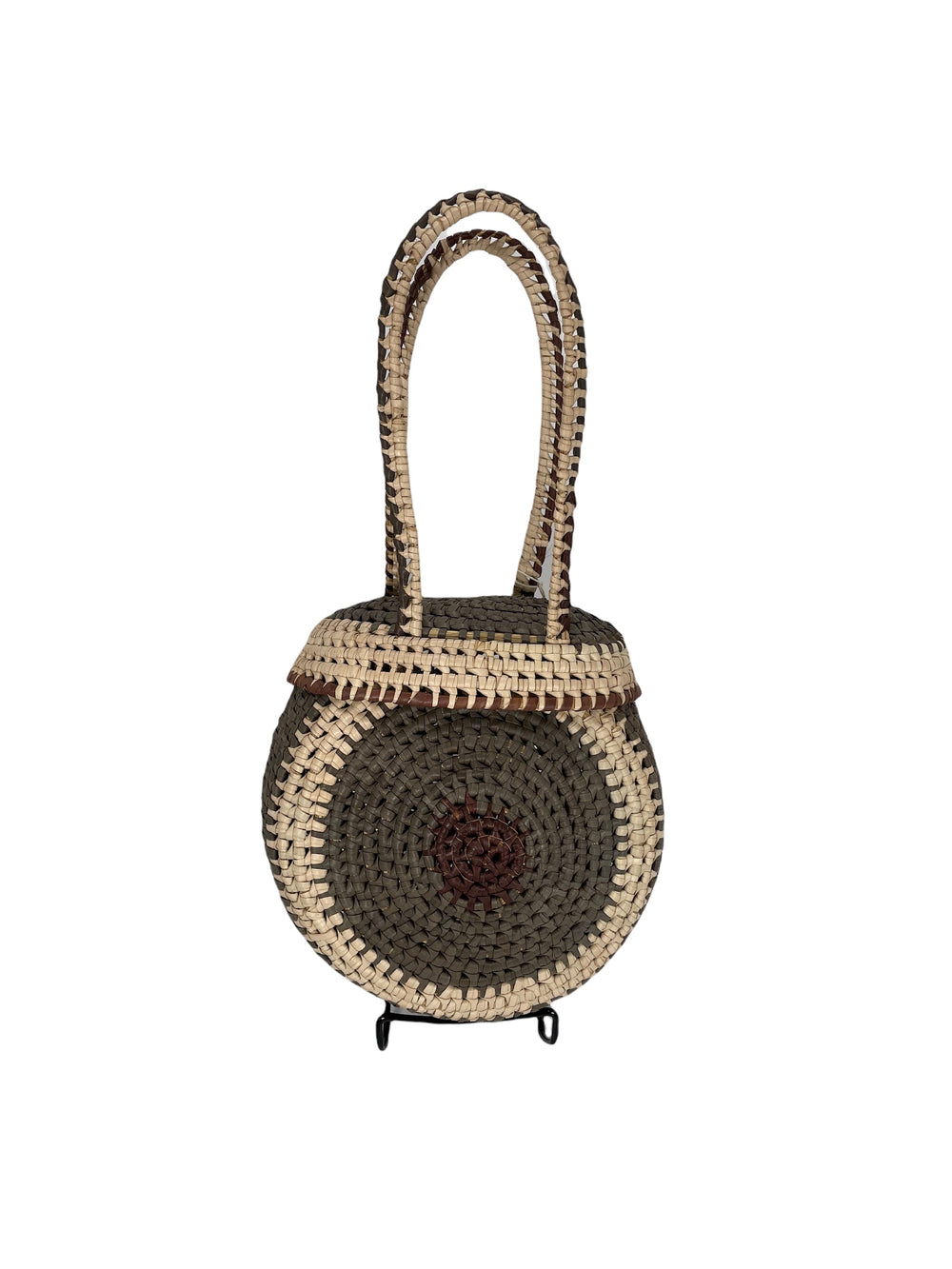 Small Lidded Basket Handbag Gray