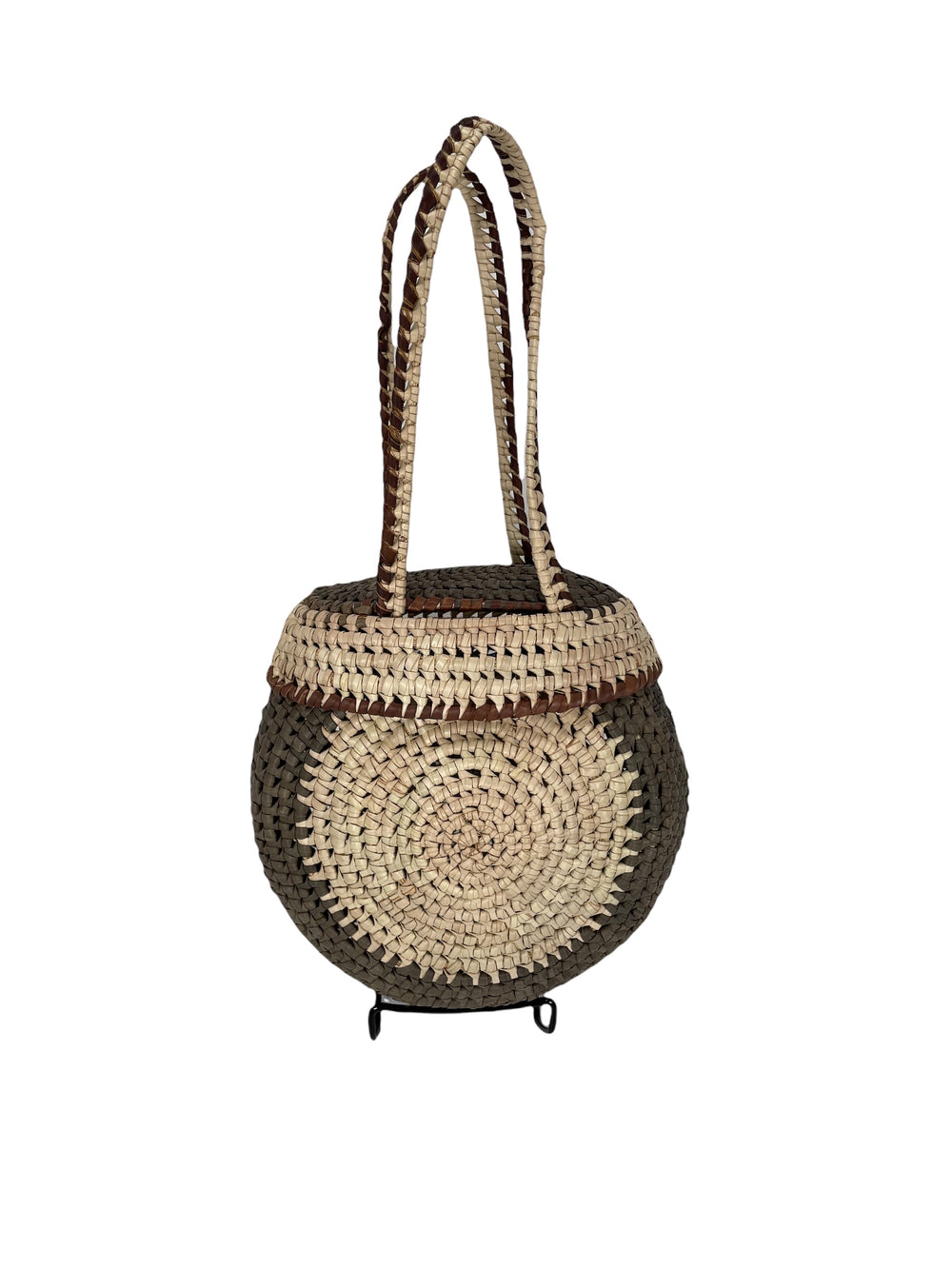 Small Lidded Basket Handbag Gray