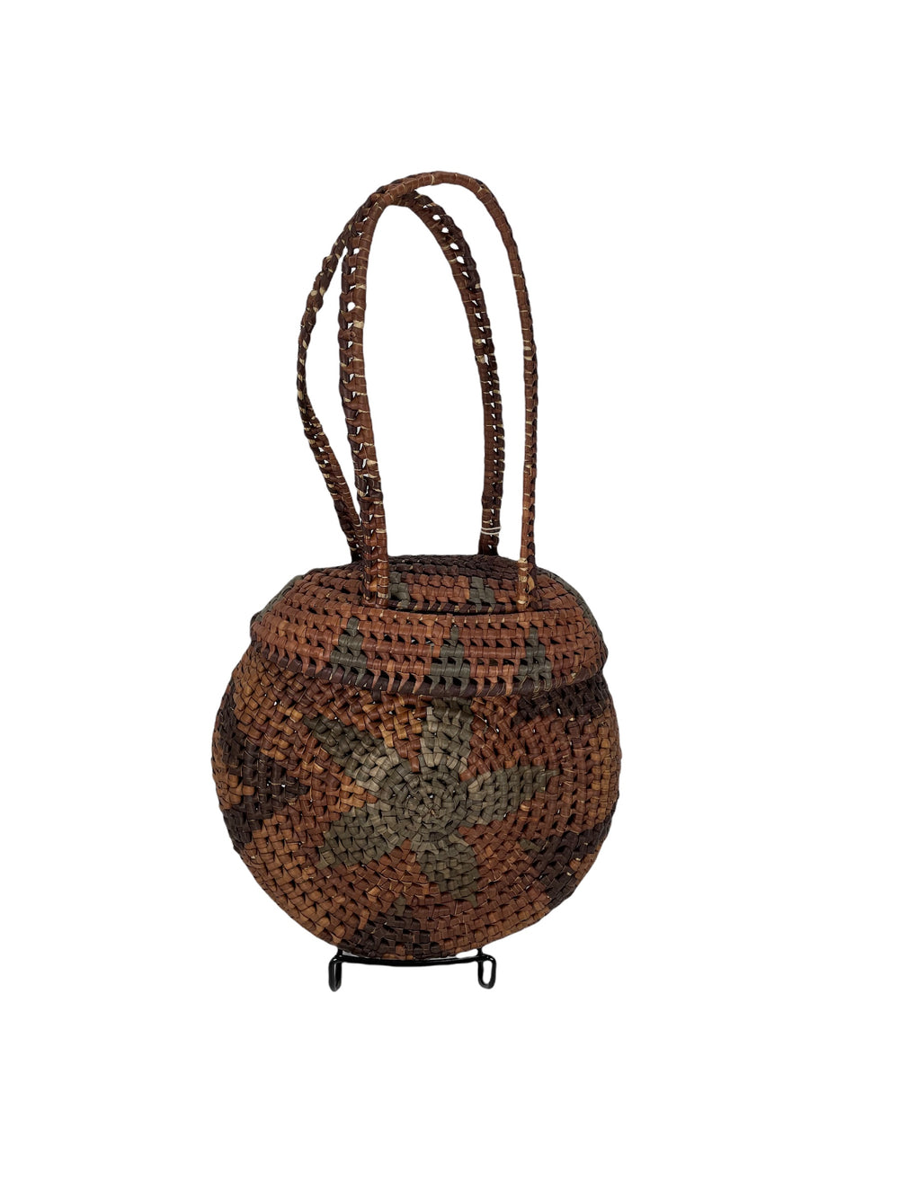 Small Basket Lidded Handbag Brown
