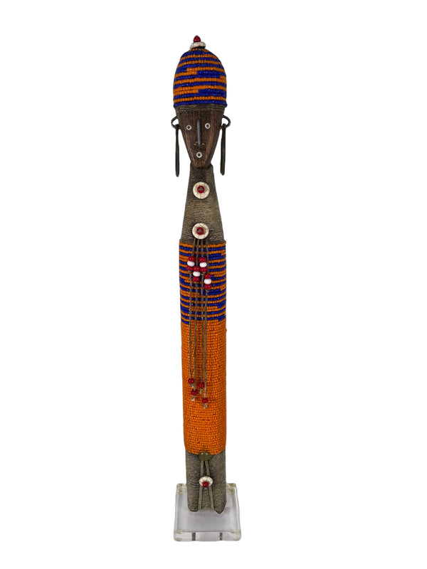 16" Slim Orange & Blue Namji Doll with Ostrich Shell Accents