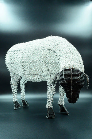 White & Black Face Grazing Beaded Sheep 12" South Africa