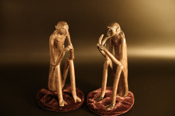 Vintage African Brass Monkey Pair, Ivory Coast