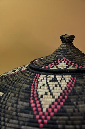 Ukhamba Lidded Patterned Basket By Beauty Ngxongo