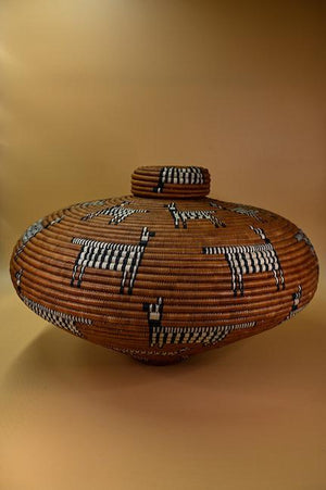 Isichumo Lidded Basket with Zebras by Beauty Ngxongo