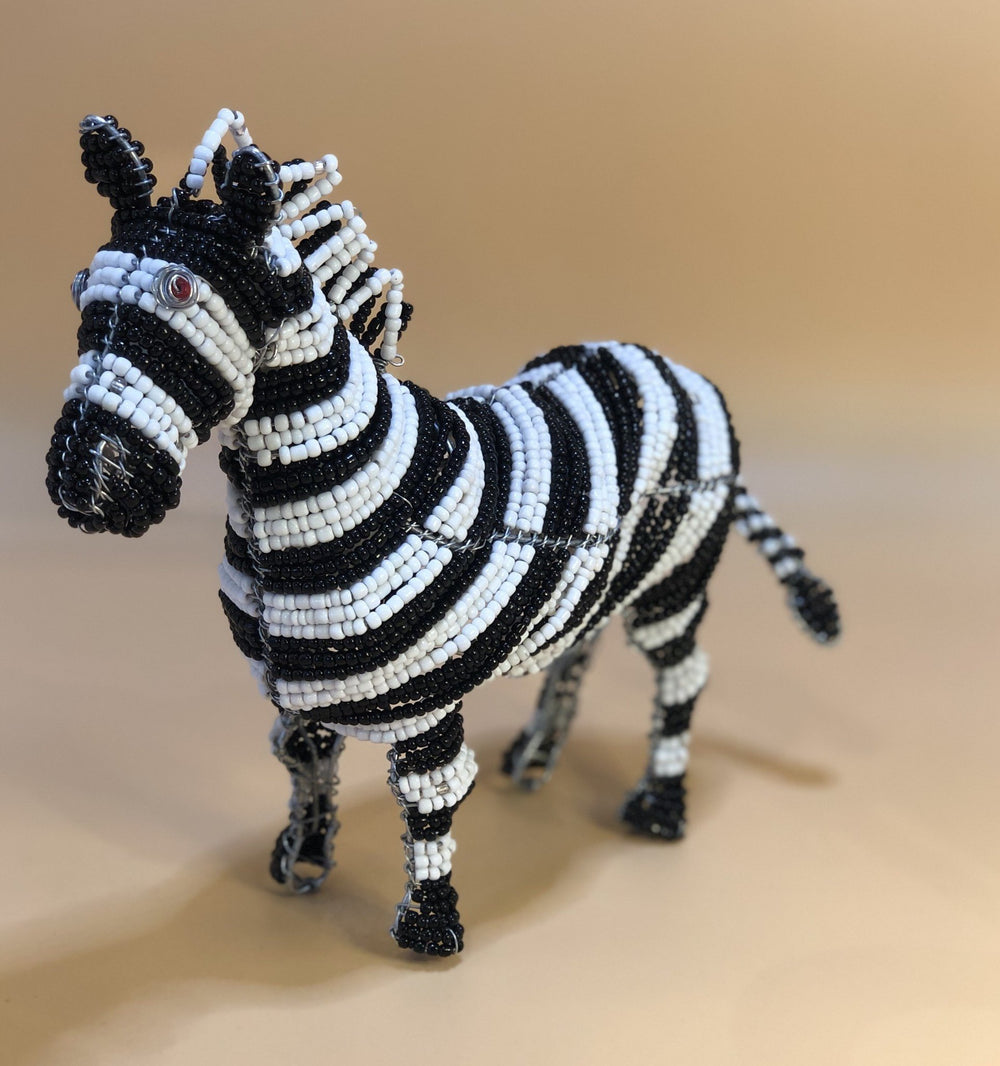 Small Beaded Standing Zebra Black