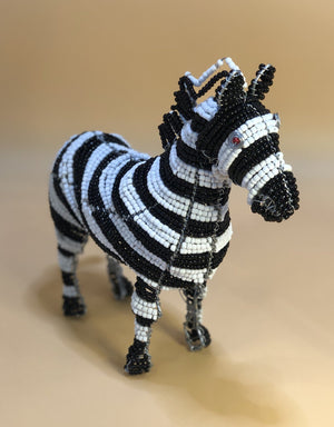 Small Beaded Standing Zebra Black
