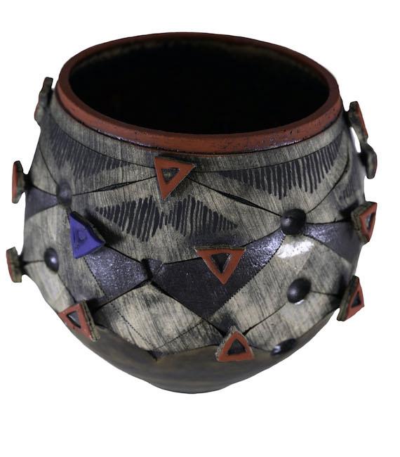 Andile Dyalvane Scarified Medium Round Vase.  H8.25"XW7.75"XD7.75"