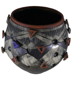 Andile Dyalvane Scarified Medium Round Vase.  H8.25"XW7.75"XD7.75"