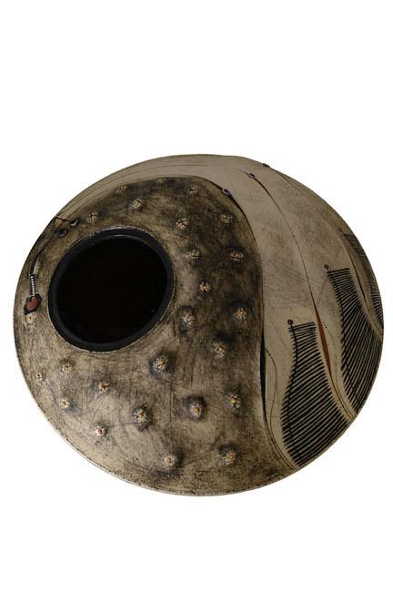 Andile Dyalvane Scarified Nozi Flat Vase.  H5"XW15.5"XD15.5"
