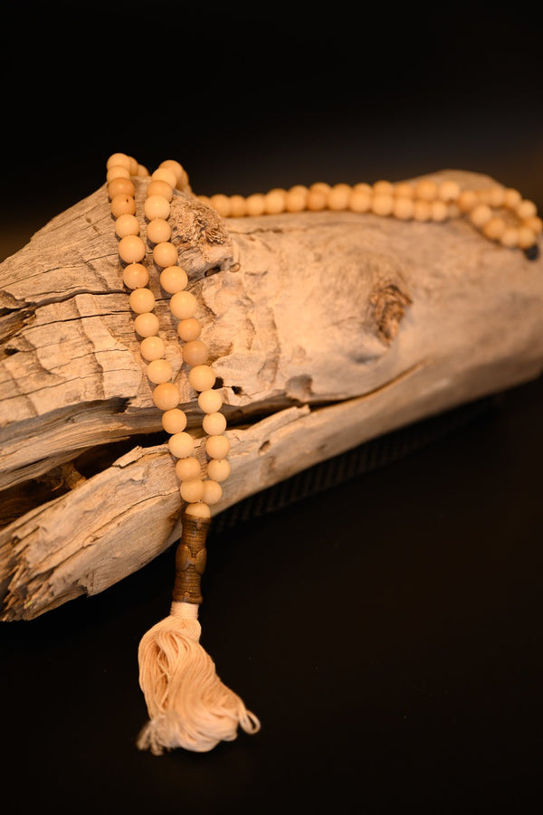 Julia Atlas Cream Mala Prayer Bead Sculpture