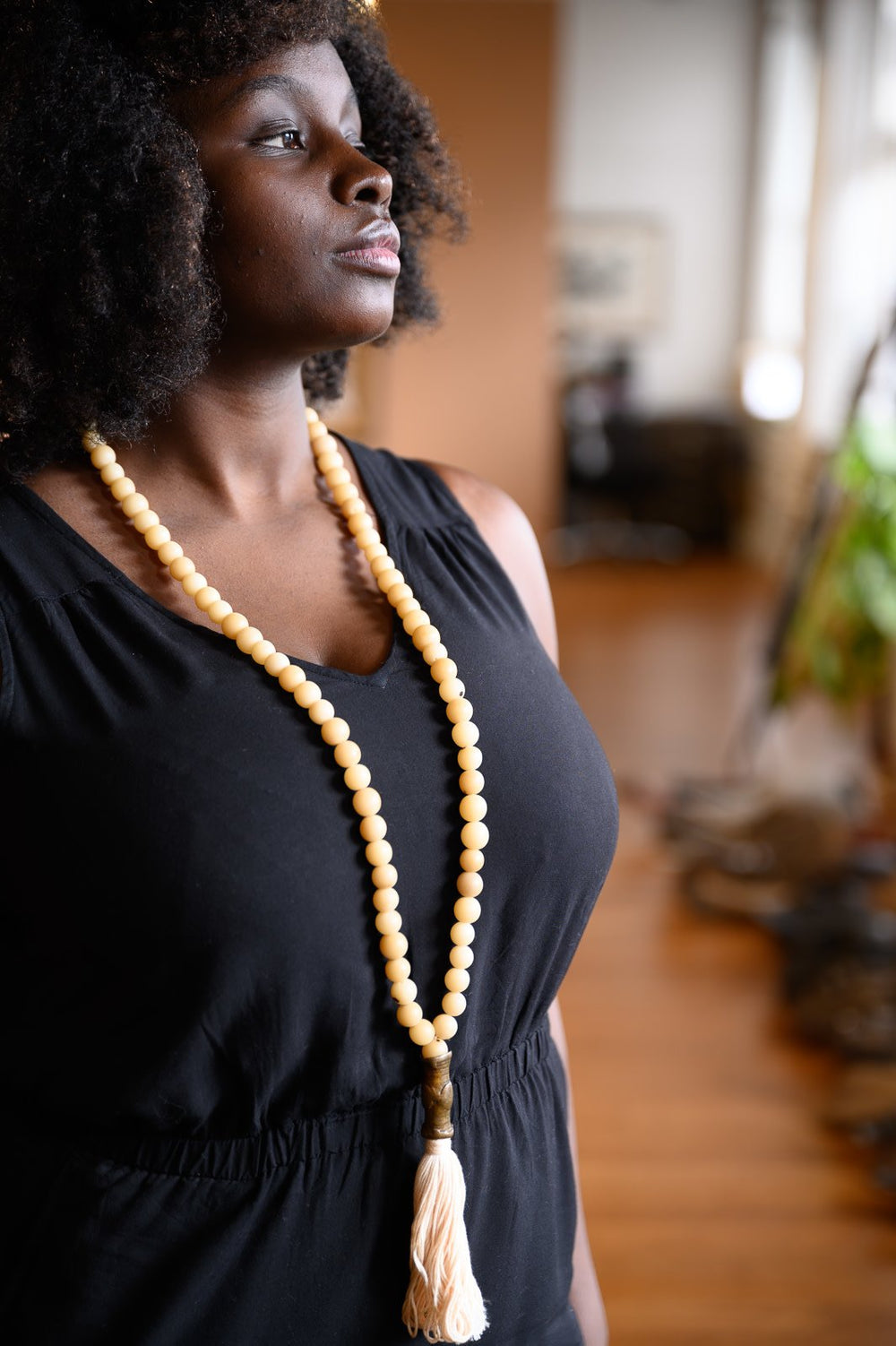 Julia Atlas Cream Mala Prayer Bead Sculpture